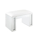 Nysa - Vanity Stool - Ivory Synthetic Leather , Mirrored & Faux Crystals