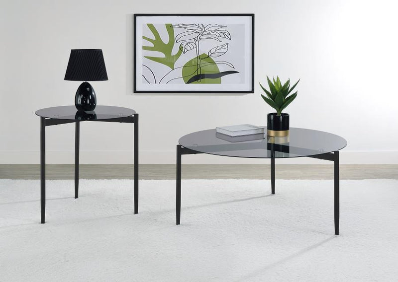 Rosalie - Round Smoked Glass Top Coffee Table - Sandy Black