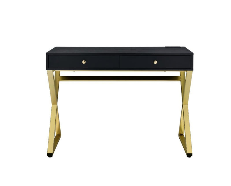 Coleen - Writing Desk With USB (Same Ac00894) - Black & Brass