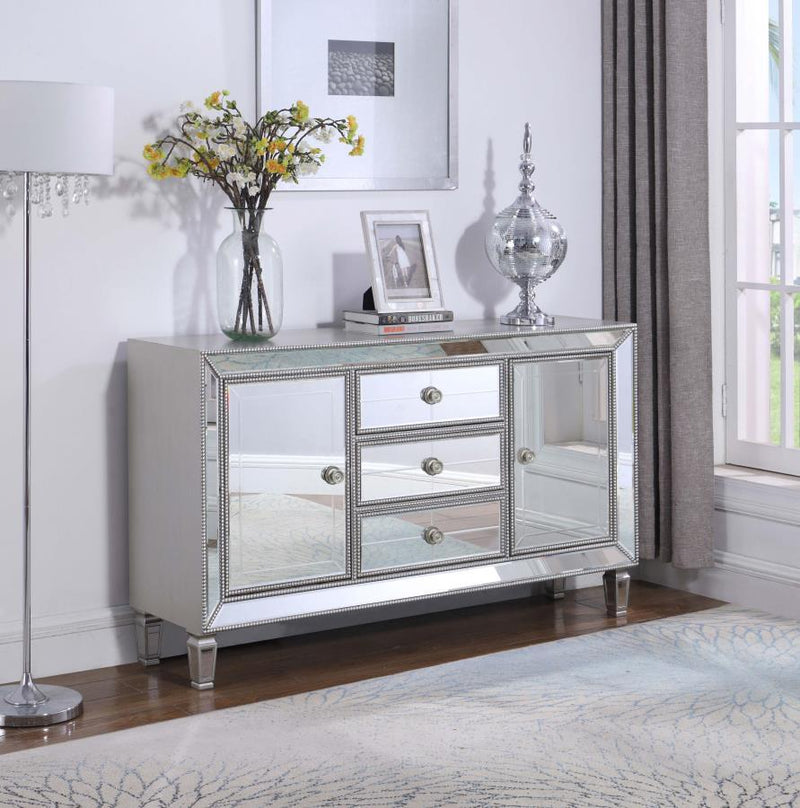 Leticia 3-Drawer Mirrored Storage Accent Cabinet - Silver