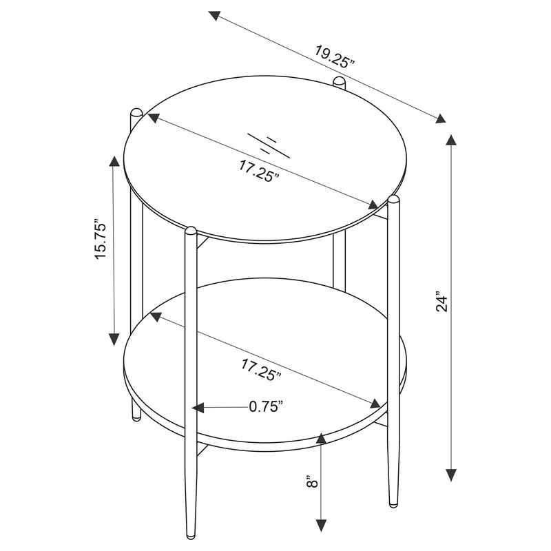 Jonelle - Round Glass Top End Table White Marble Shelf Gold - Smoke