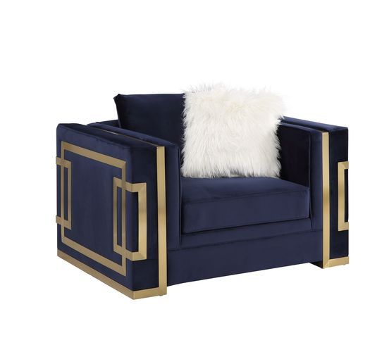 Virrux - Chair - Blue Velvet & Gold Finish