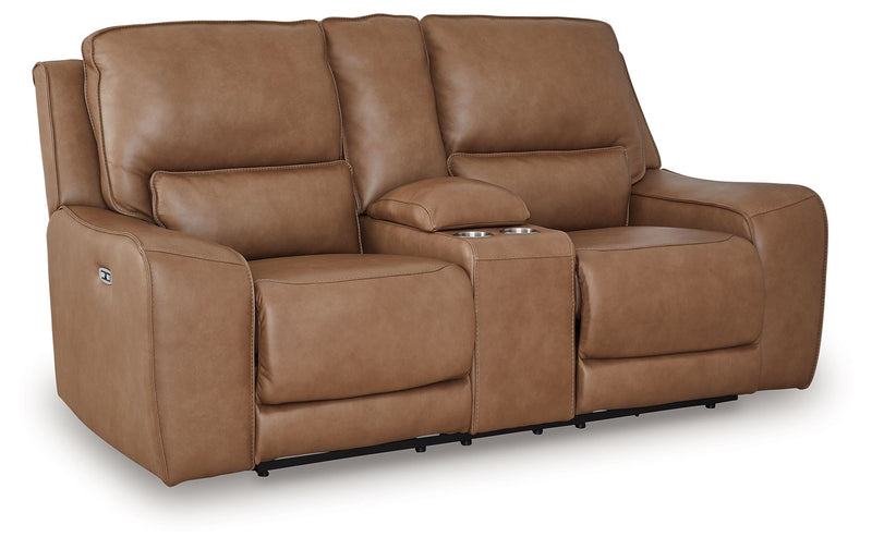 DeepWakes - Caramel - Power Reclining Loveseat / Console / Adjustable Headrest