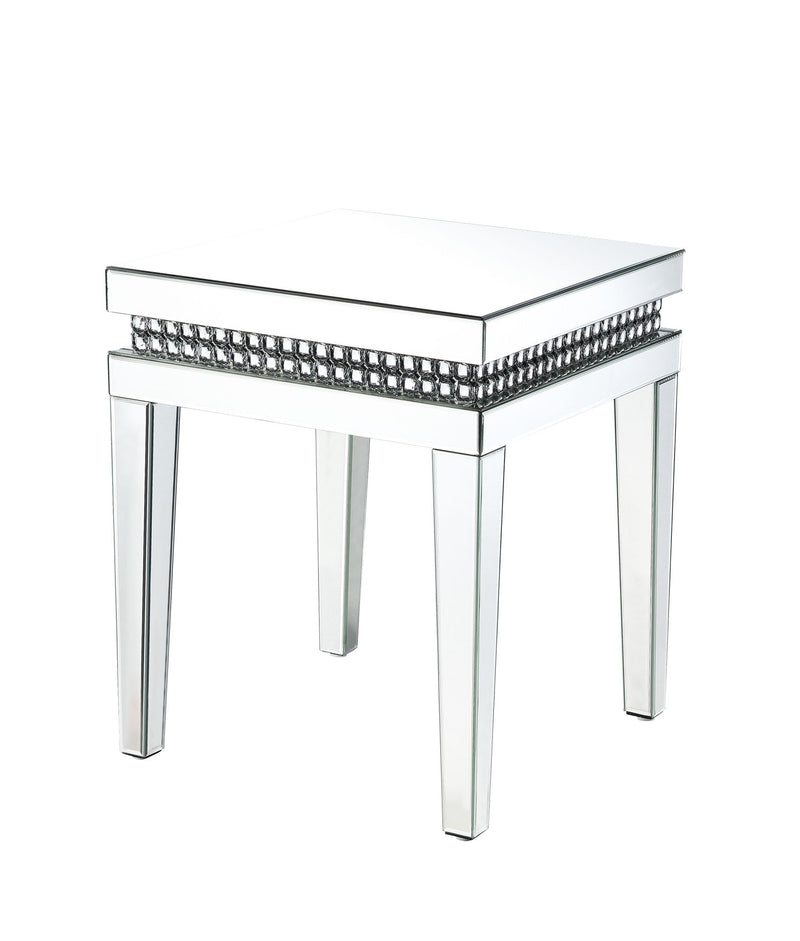Lotus - 20" End Table - Mirrored & Faux Ice Cube Crystals