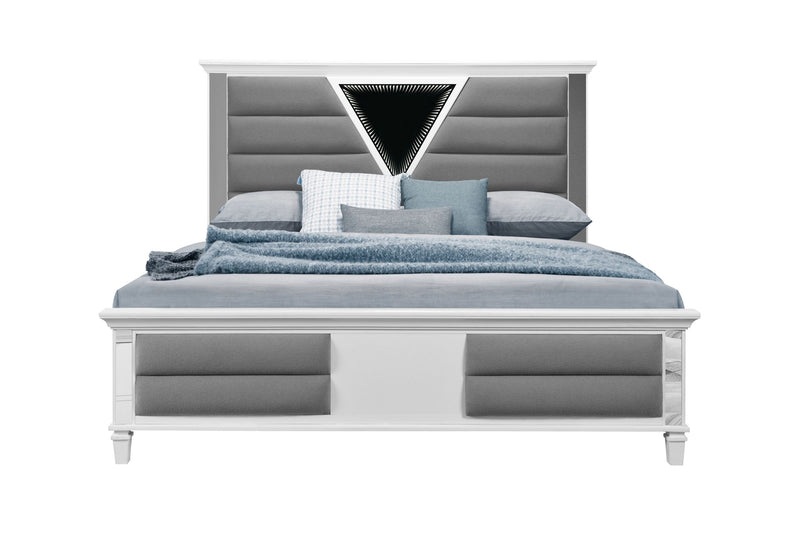 Marco - King Bed With LED 3D Mirror - Metallic White