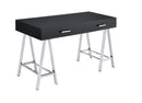 Coleen - Writing Desk With USB - Black High Gloss & Chrome
