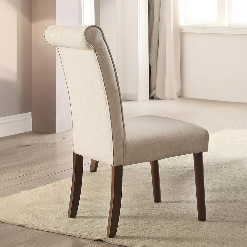 Gasha - Side Chair (Set of 2) - Beige Linen & Walnut