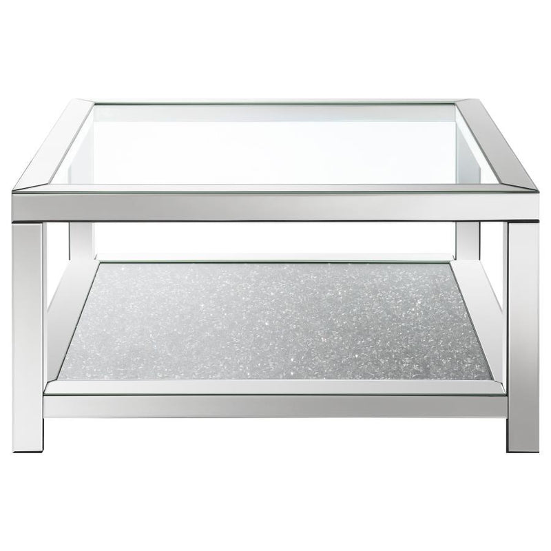 Valentina - 1-Shelf Square Glass Top Coffee Table - Silver