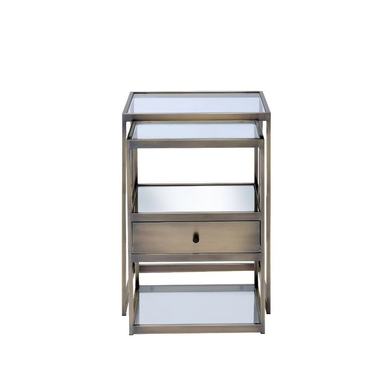 Enca - Nesting Table Set - Clear Glass & Antique Brass