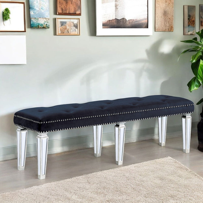 Varian - Bench - Dark Navy Velvet & Mirrored