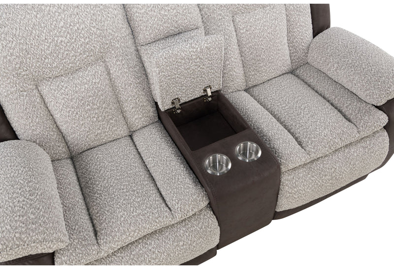 U4377 - Reclining Sofa With Drop Down Table / Console Reclining Loveseat / Glider Recliner - Gray / Brown