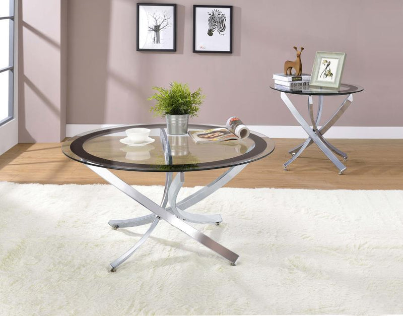 Brooke - Round Glass Top Side End Table Metal Base