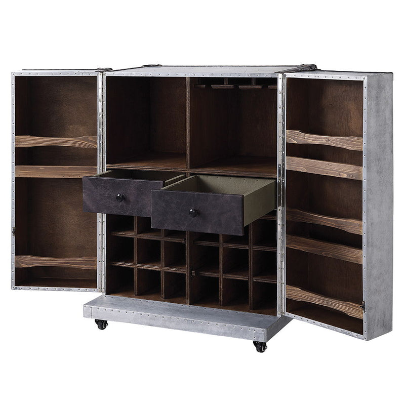 Brancaster - Wine Cabinet - Antique Ebony Top Grain Leather & Aluminum