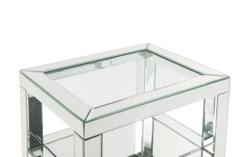 Noralie - Accent Table - Clear Glass, Mirrored & Faux Diamonds - 26"