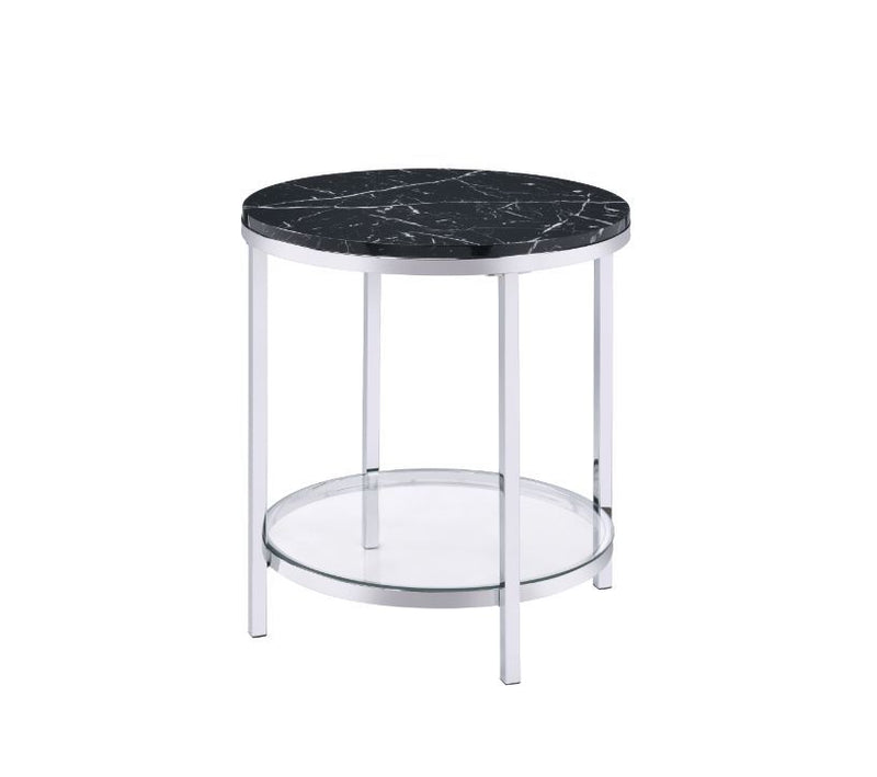 Virlana - End Table - Faux Black Marble Top & Chrome