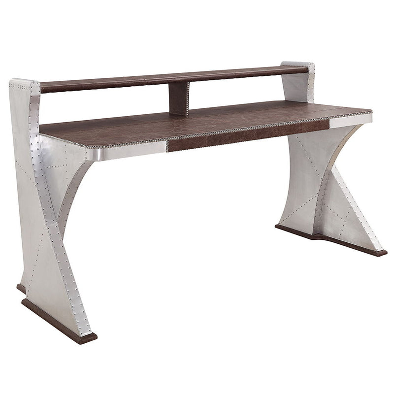 Brancaster - Executive Writing Desk - Retro Brown Top Grain Leather & Aluminum