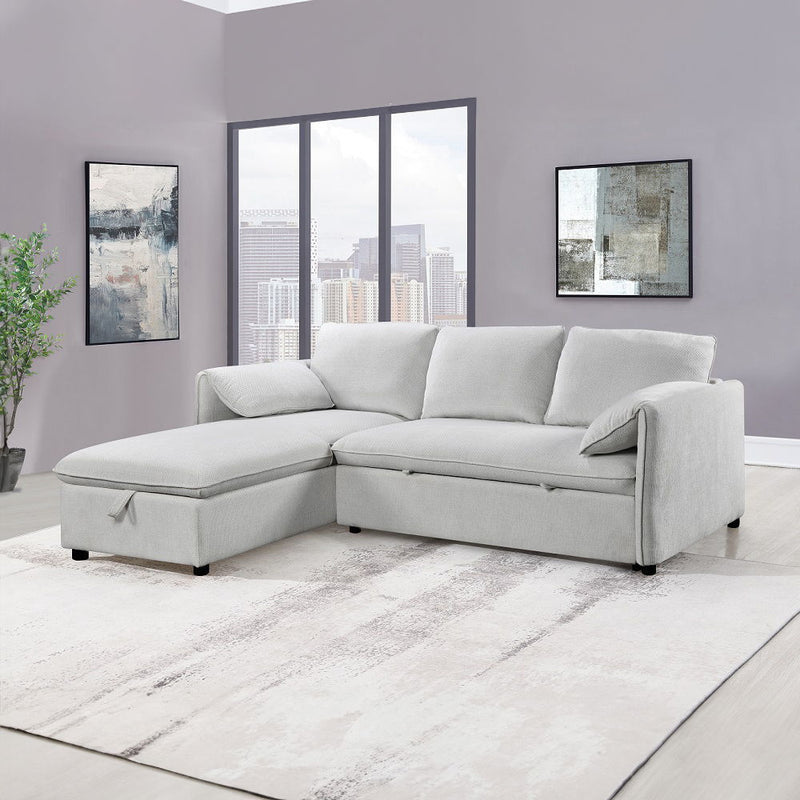 Yaroslav - Reversible Sectional Sofa With Sleeper & Storage - Cream Chenille