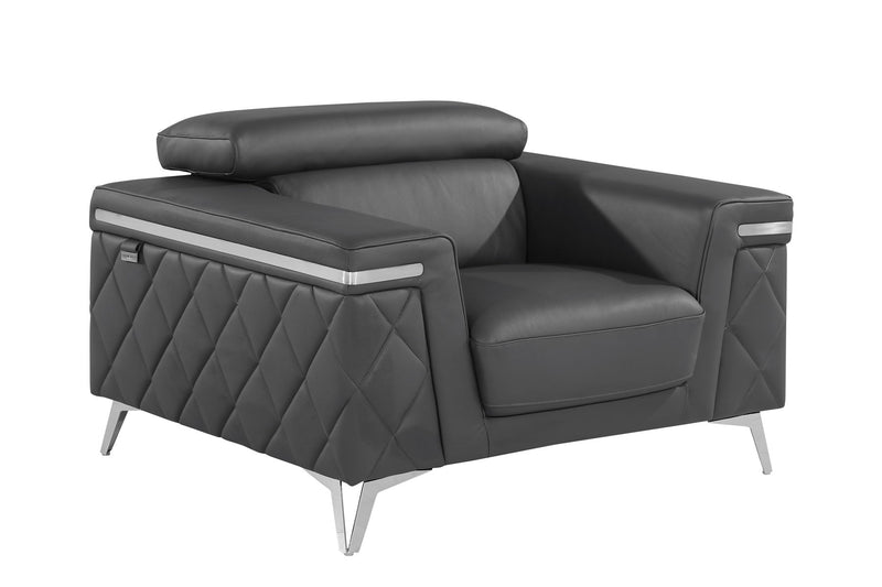 1140 - Top Grain Italian Leather Living Room Set - Black