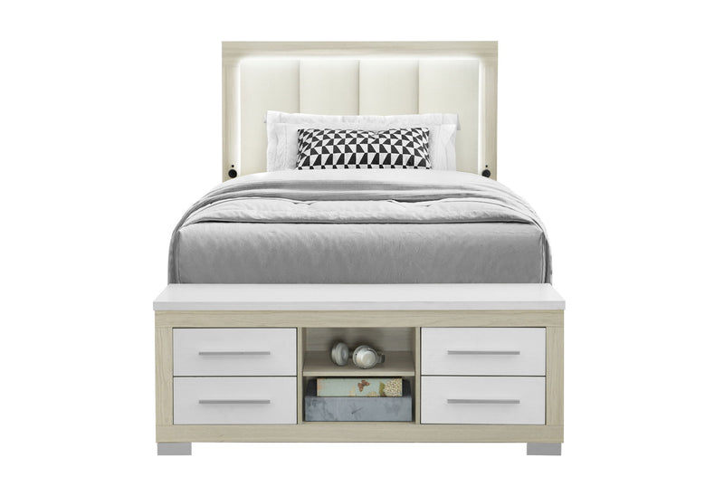 Emma - Full Bed With LED And USB - Light Brown / White