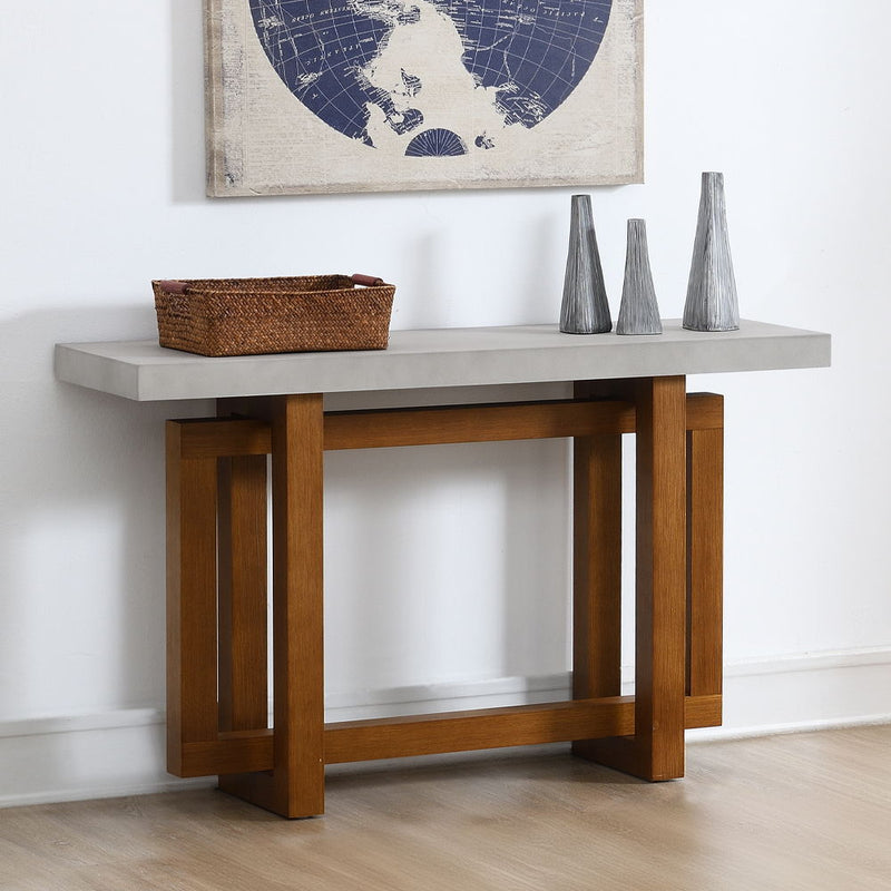 Keven - Sofa Table - Faux Concrete Top & Walnut