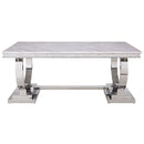 Zander - Dining Table - White Printed Faux Marble Top & Mirrored Silver