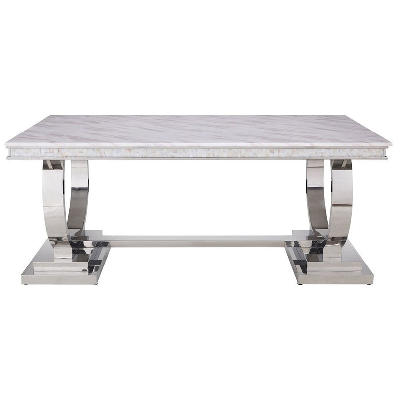 Zander - Dining Table - White Printed Faux Marble Top & Mirrored Silver