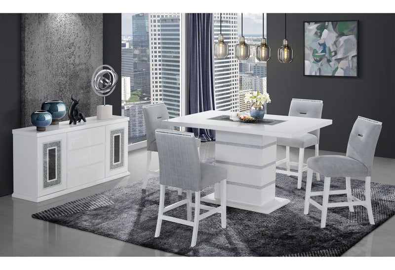 Monaco - Rectangular Bar Table & Four Bar Stools, Bar Collections - Light Gray / White