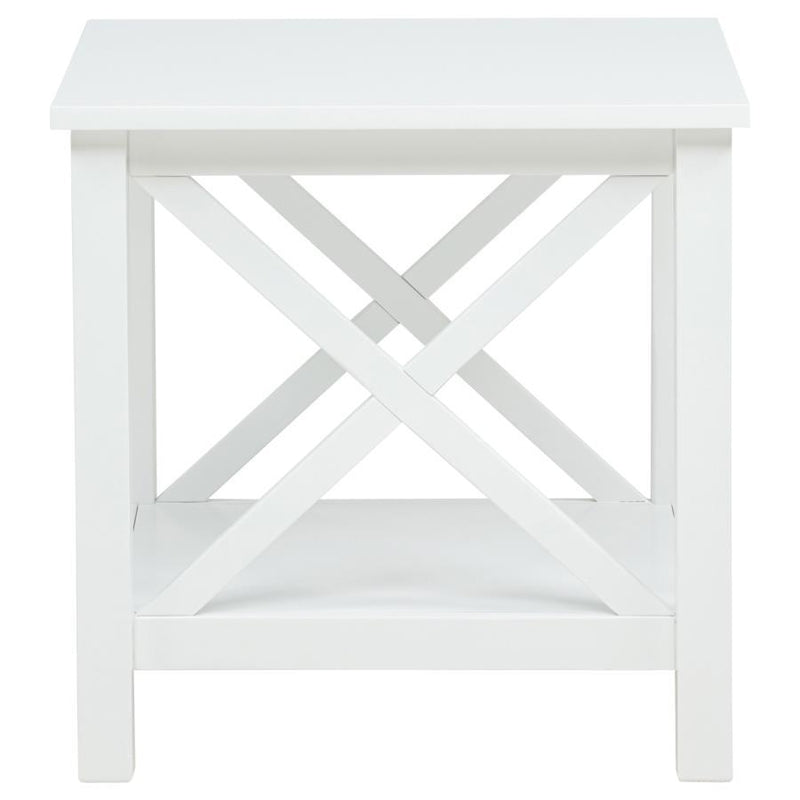 Skyview - Square Pine Wood Side End Table With Shelf - White
