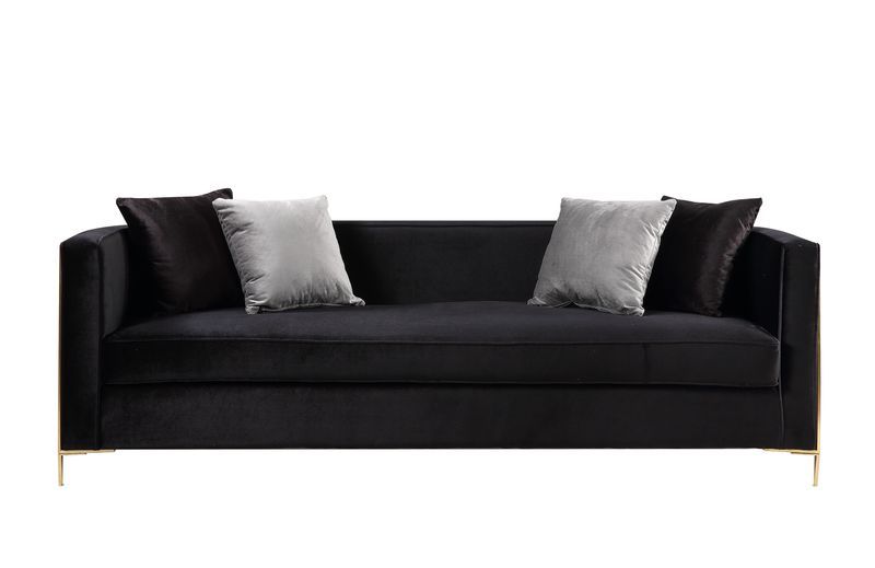 Fergal - Sofa With 4 Pillows - Black Velvet & Gold