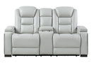 U8609 - Power Console Reclining Loveseat With Power Headrest, USB, Outlet, LED And Bookshelf Arm - Gray