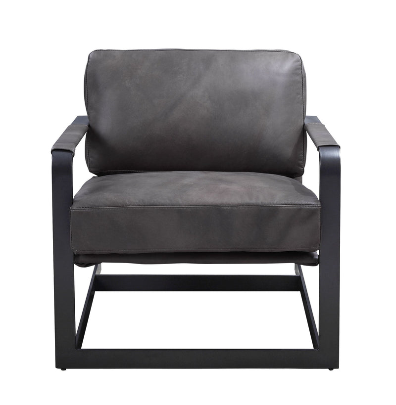 Locnos - Accent Chair - Gray Top Grain Leather & Black