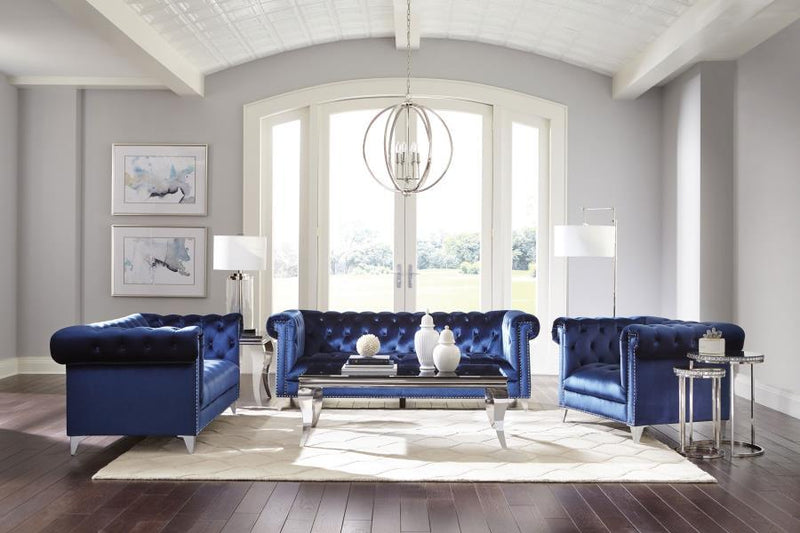 Bleker - Upholstered Tuxedo Arm Tufted Loveseat - Blue