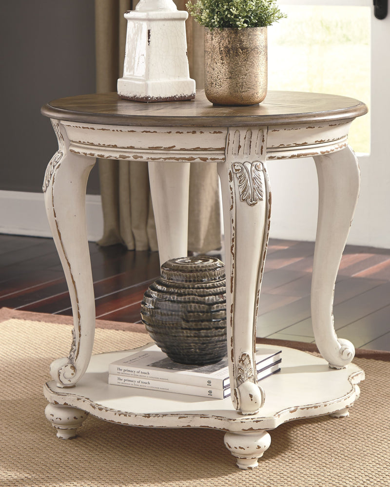 Realyn - White / Brown - Round End Table