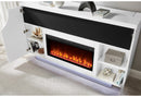 Aveena - 76" Entertainment Unit With TV, LED, Speakers, Crystal Inserts And Pop Up Center Doors - White