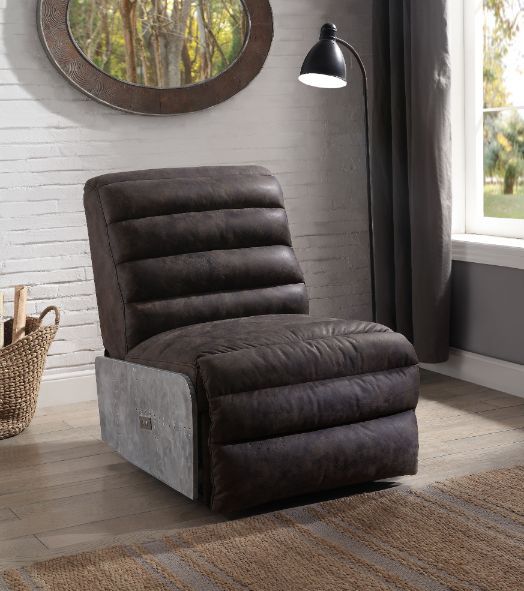 Okzuil - Recliner - 2-Tone Gray Top Grain Leather & Aluminum