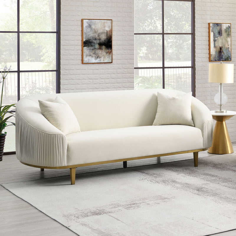 Martina - Sofa With 2 Pillows - Ivory Velvet