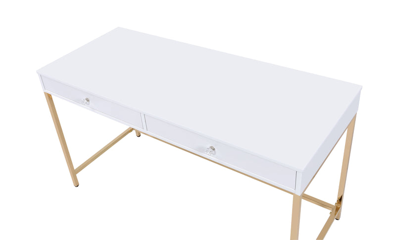 Ottey - Vanity Desk - White High Gloss & Gold Finish