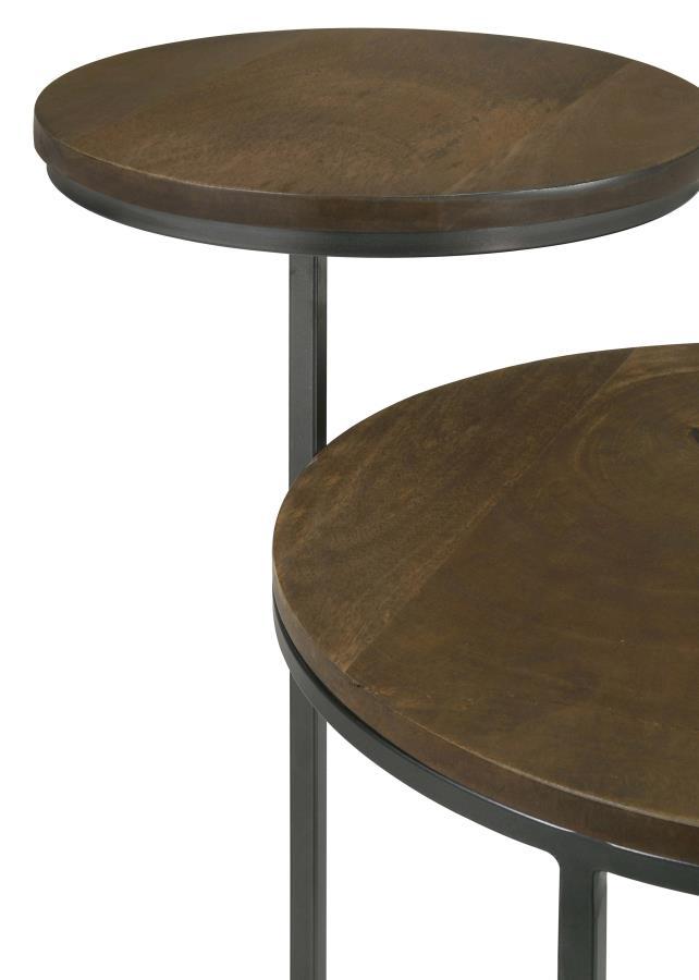 Yael - Round Mango Wood Accent Side Table - Natural And Gunmetal