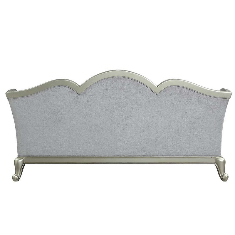Qunsia - Sofa With 5 Pillows - Light Gray Linen & Champagne