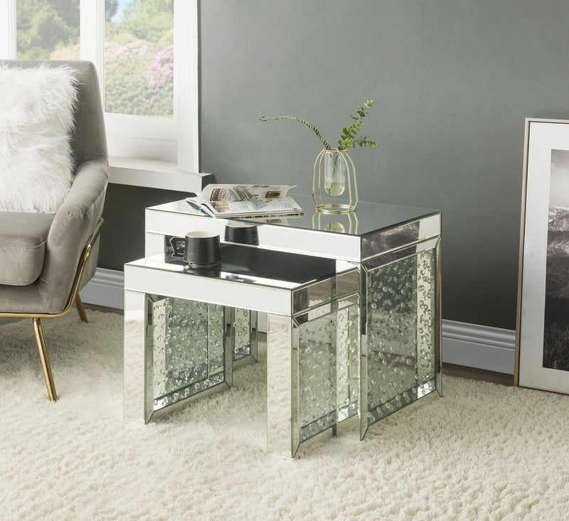 Nysa - 16" Accent Table - Mirrored & Faux Crystals Inlay