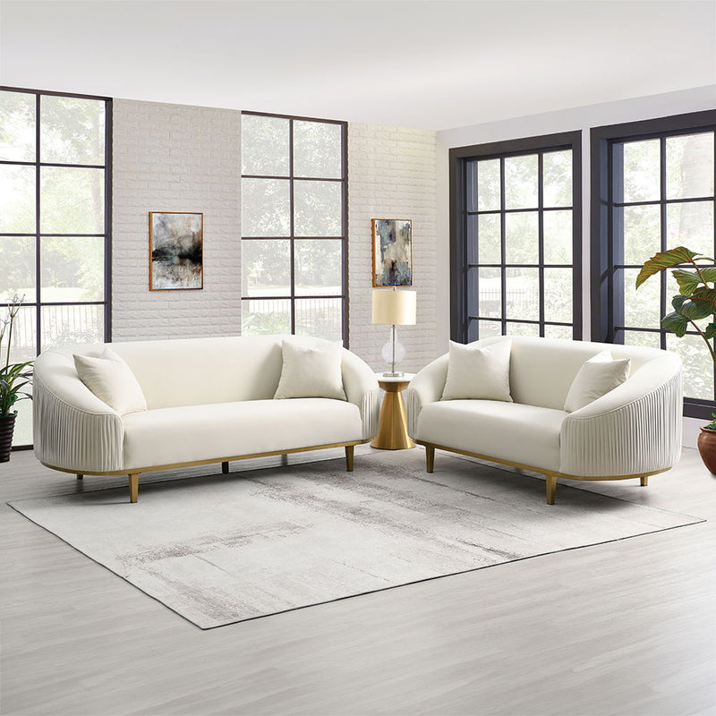 Martina - Sofa With 2 Pillows - Ivory Velvet