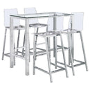 Tolbert - 5 Piece Bar Set With Acrylic Chairs - Clear And Chrome