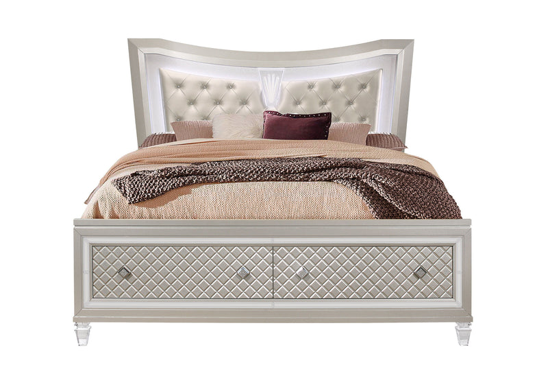 Paris - 4 Piece King Bedroom Set (King Bed With LED, Dresser, Mirror, Nightstand) - Champagne