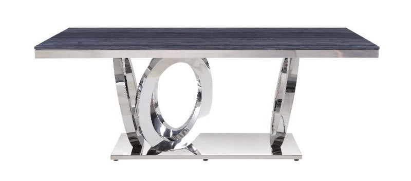 Nasir - Dining Table - Gray Printed Faux Marble Top & Mirrored Silver