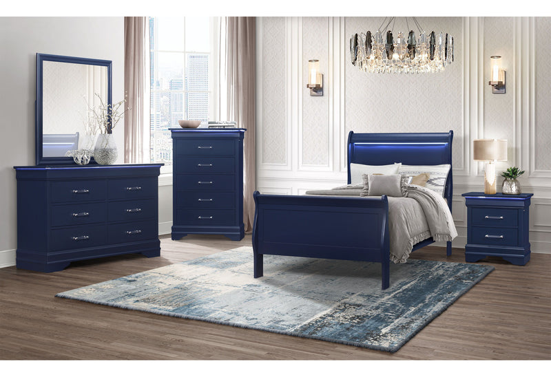 Charlie - 4 Piece Twin Bedroom Set (Twin Bed, Dresser, Mirror, & Nightstand) - Blue