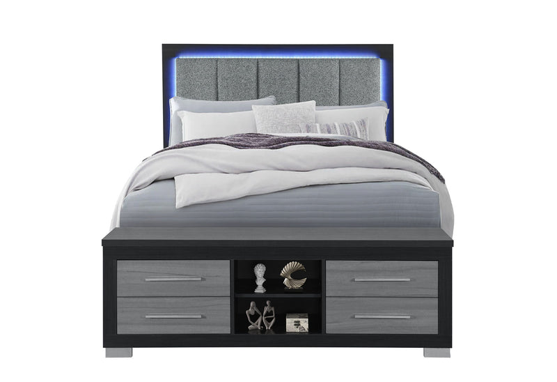 Emma - Queen Bed With LED And USB - Black / Gray