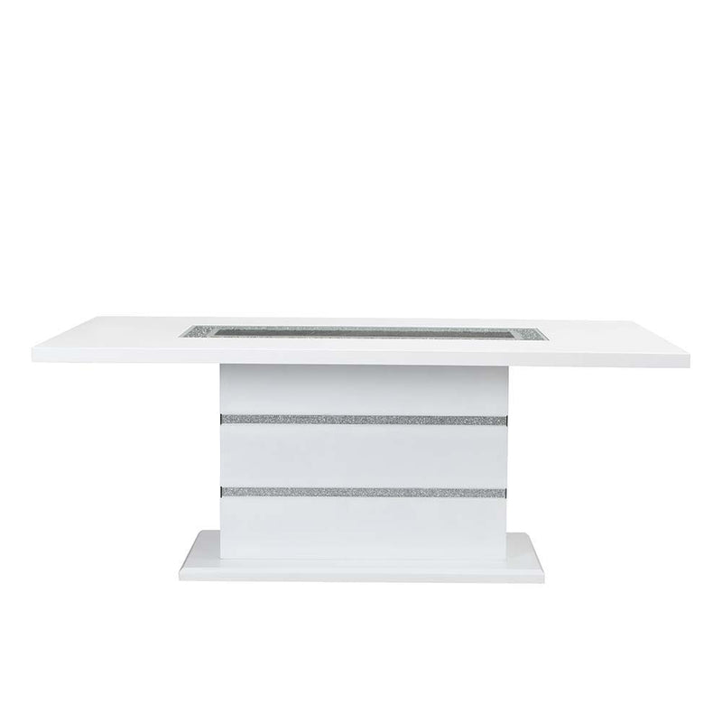 Elizaveta - Dining Table With Pedestal Base - Faux Crystal Diamonds & White High Gloss