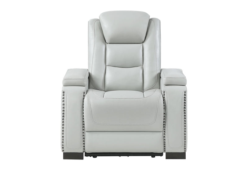 U8609 - Recliner With Power Headrest, LED And Bookshelf Arm - Gray
