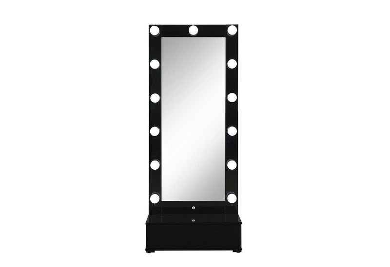 Ella - Narrow Tall Mirror With Drawer And Speakers - Black