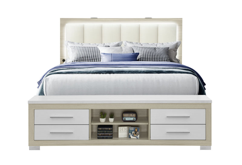 Madison / Emma - 4 Piece King Bedroom Set (King Bed, Dresser, Mirror And Chest) - Natural / White